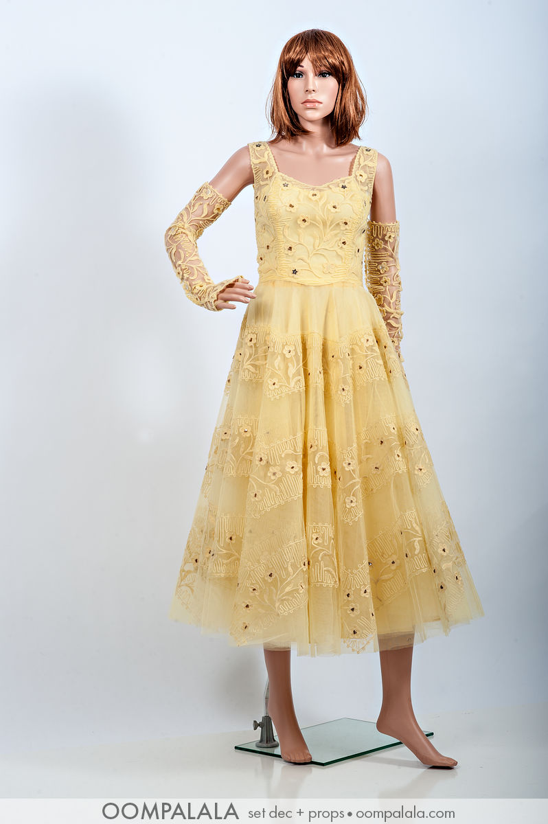 yellow tulle and passamenterie party / formal dress with matching fingerless gloves 7404 yellow tulle and passamenterie party / formal dress with matching fingerless gloves